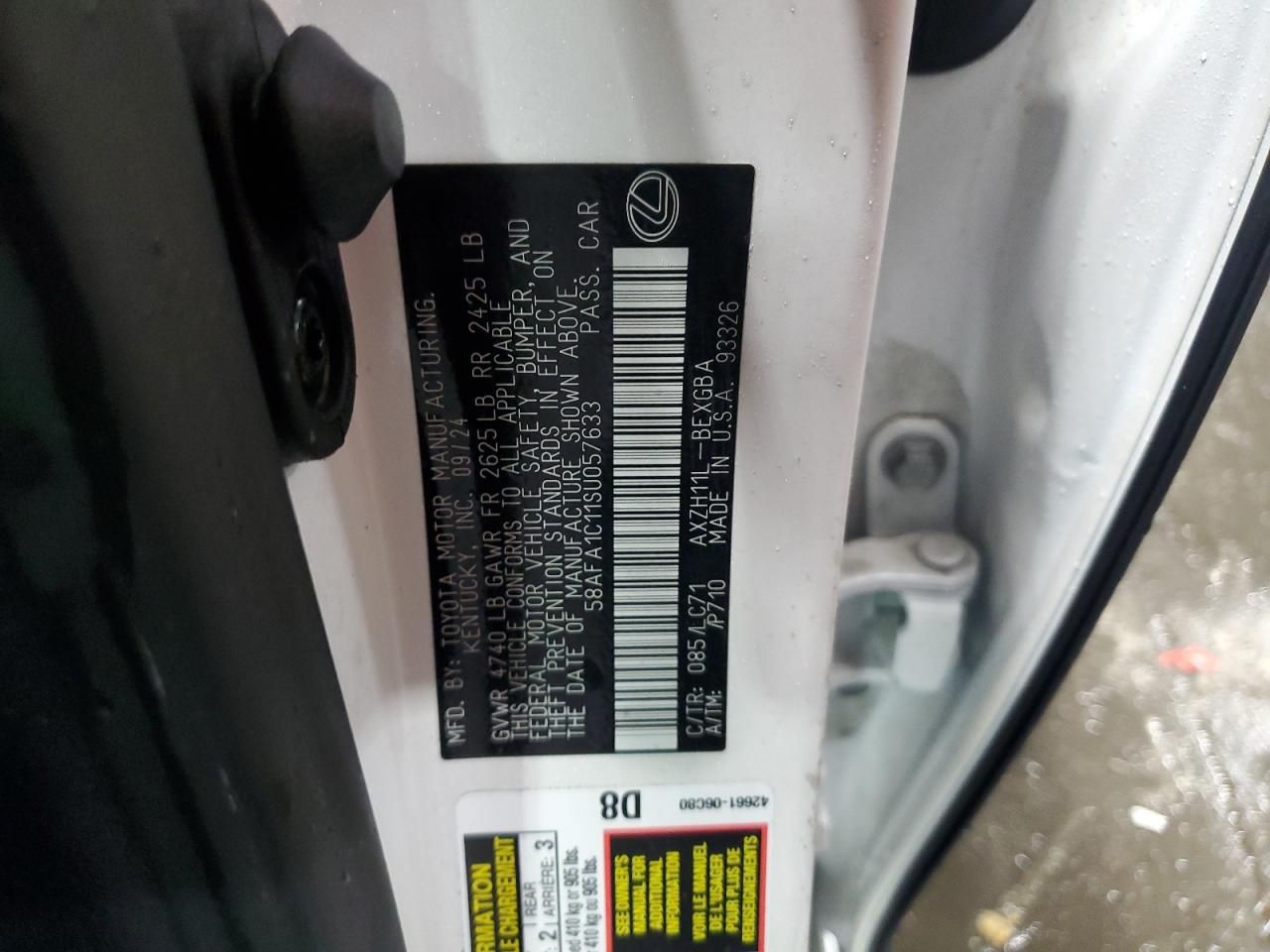 2025 Lexus ES VIN 58AFA1C11SU057633 Copart auction photo, front end / rear end damage thumbnail 13