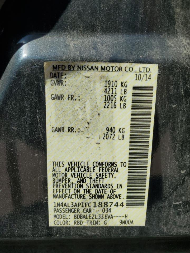 2015 Nissan Altima VIN 1N4AL3AP1FC188744 Copart auction photo, front end damage thumbnail 12