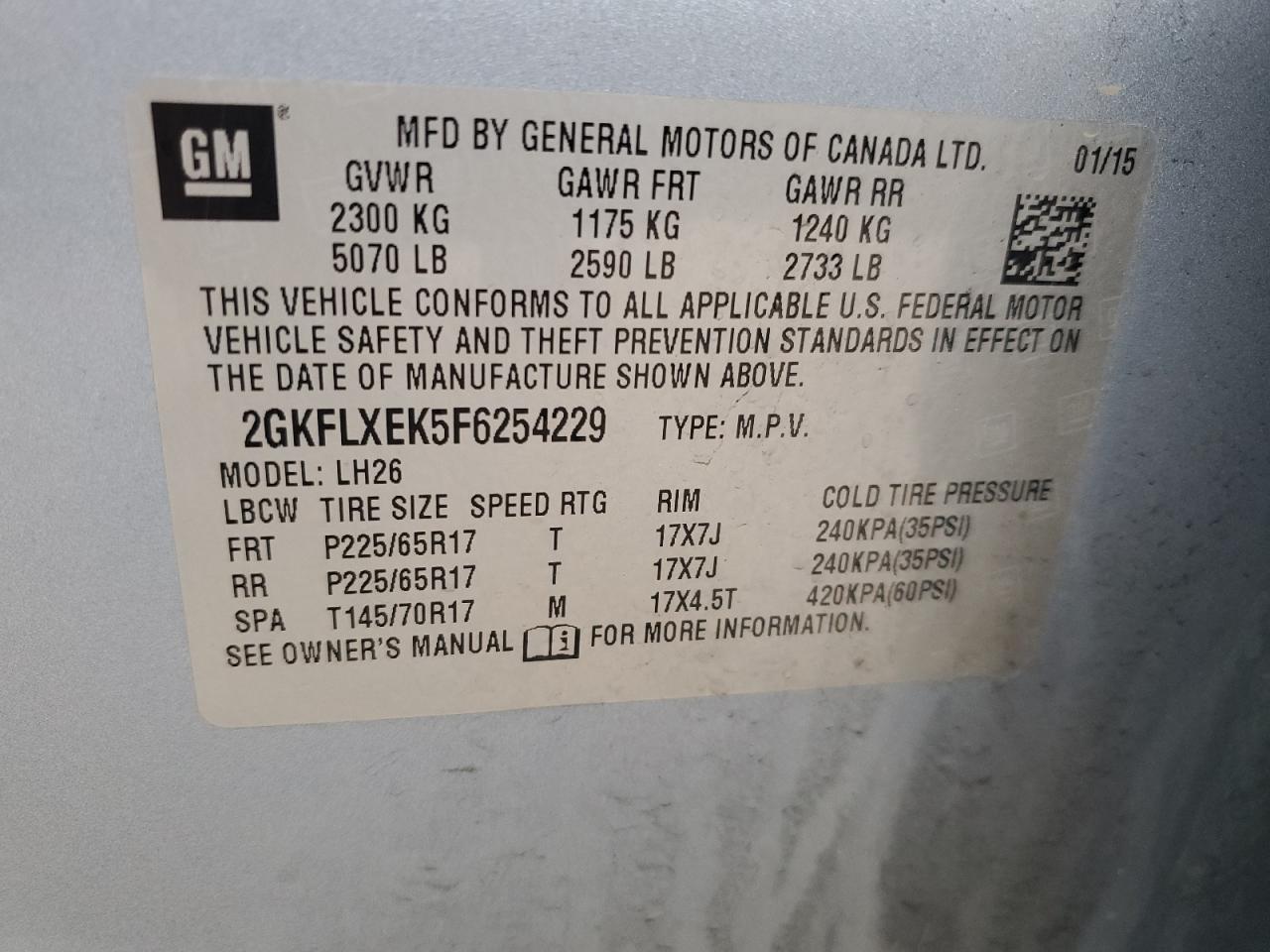 2015 GMC Terrain VIN 2GKFLXEK5F6254229 Copart auction photo, side / front end damage thumbnail 14