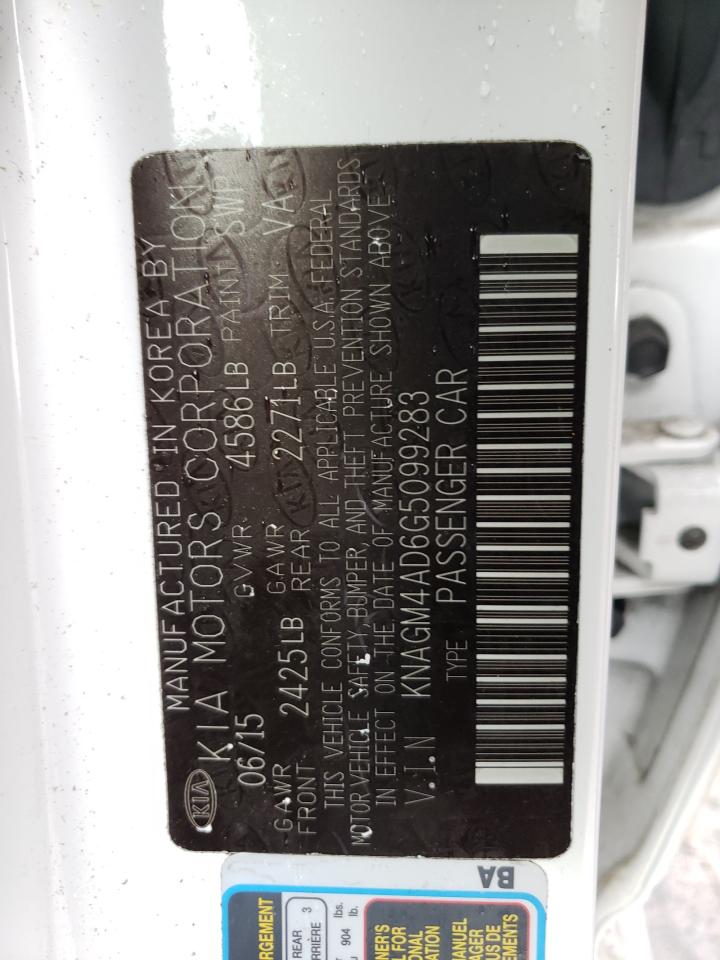 2016 KIA Optima VIN KNAGM4AD6G5099283 Copart auction photo, front end damage thumbnail 14