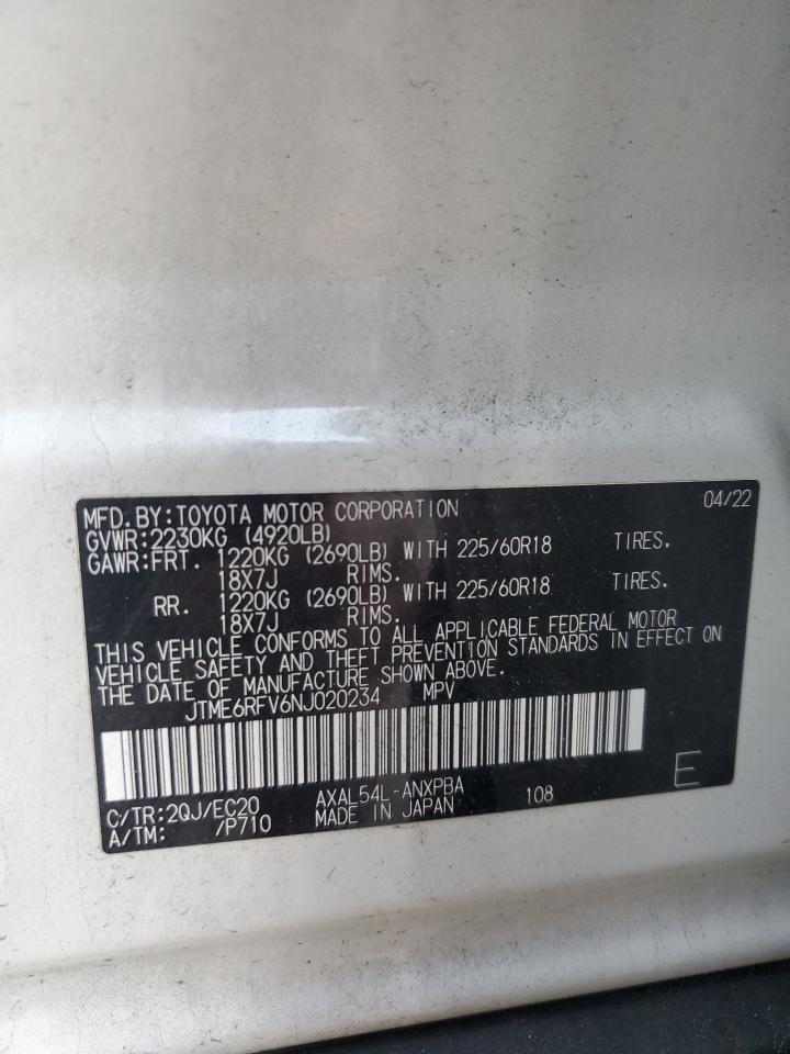 2022 Toyota RAV 4 VIN JTME6RFV6NJ020234 Copart auction photo, front end / rear end damage thumbnail 13
