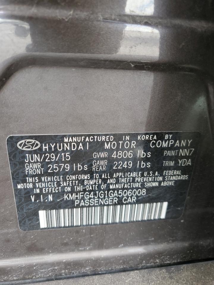 2016 Hyundai Azera VIN KMHFG4JG1GA506008 Copart auction photo, front end / side damage thumbnail 12