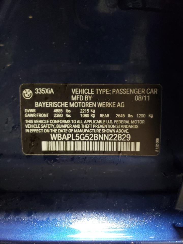 2011 BMW 3er VIN WBAPL5G52BNN22829 Copart auction photo, rear end damage thumbnail 13