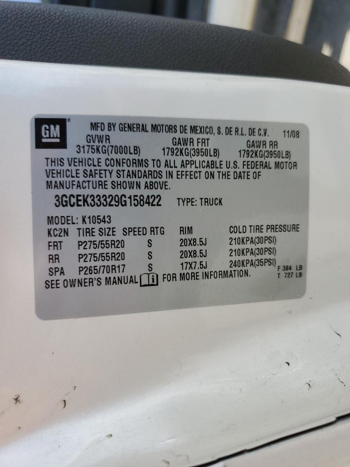 2009 Chevrolet Silverado VIN 3GCEK33329G158422 Copart auction photo, side / mechanical damage thumbnail 12