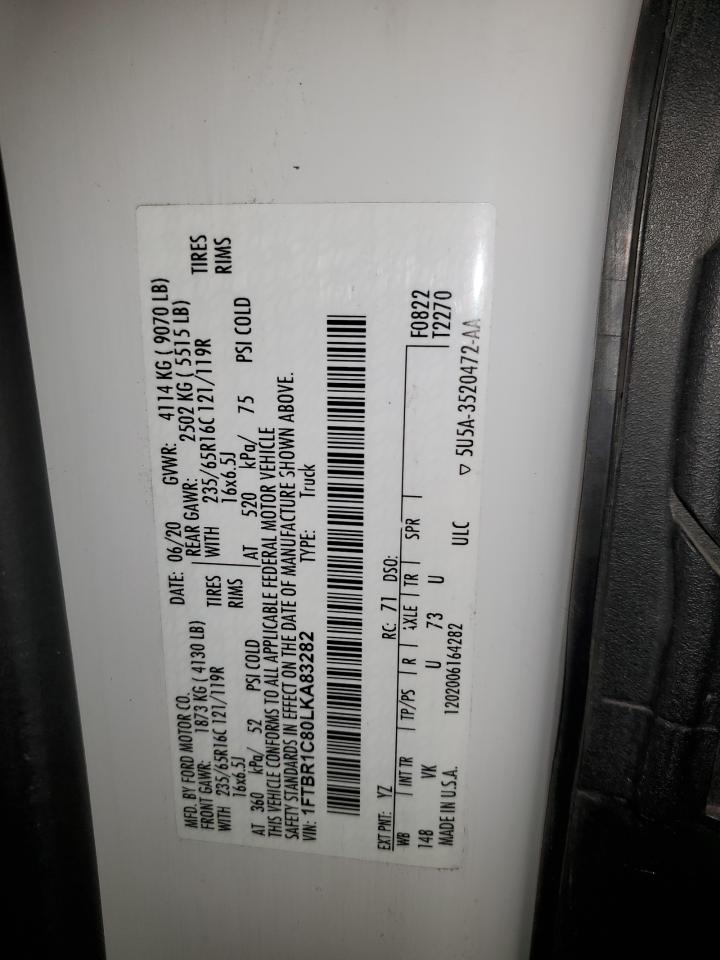 2020 Ford Transit VIN 1FTBR1C80LKA83282 Copart auction photo, all over damage thumbnail 14