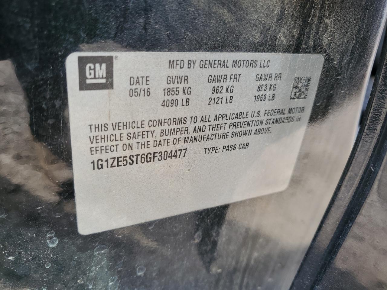 2016 Chevrolet Malibu VIN 1G1ZE5ST6GF304477 Copart auction photo, rear end / minor dent/scratches damage thumbnail 12