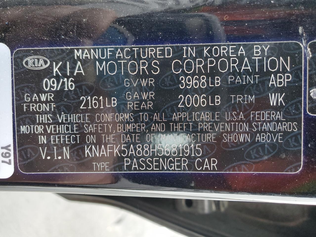 2017 KIA Forte VIN KNAFK5A88H5681915 Copart auction photo, rear end / side damage thumbnail 12