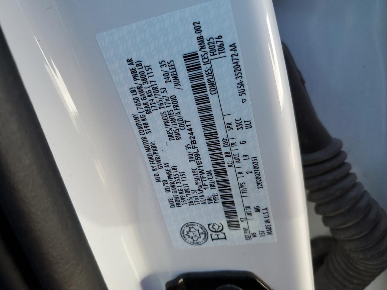 2020 Ford F-150 VIN 1FTFW1E59LFB24417 Copart auction photo, rear end / minor dent/scratches damage thumbnail 12
