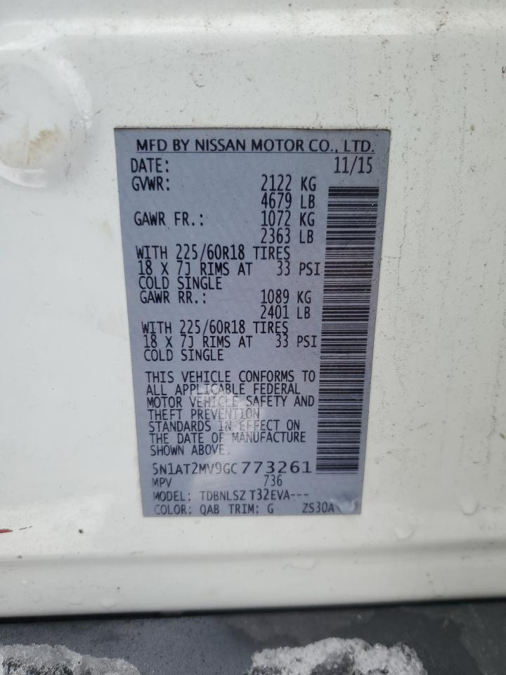 2016 Nissan Rogue VIN 5N1AT2MV9GC773261 Copart auction photo, front end damage thumbnail 13