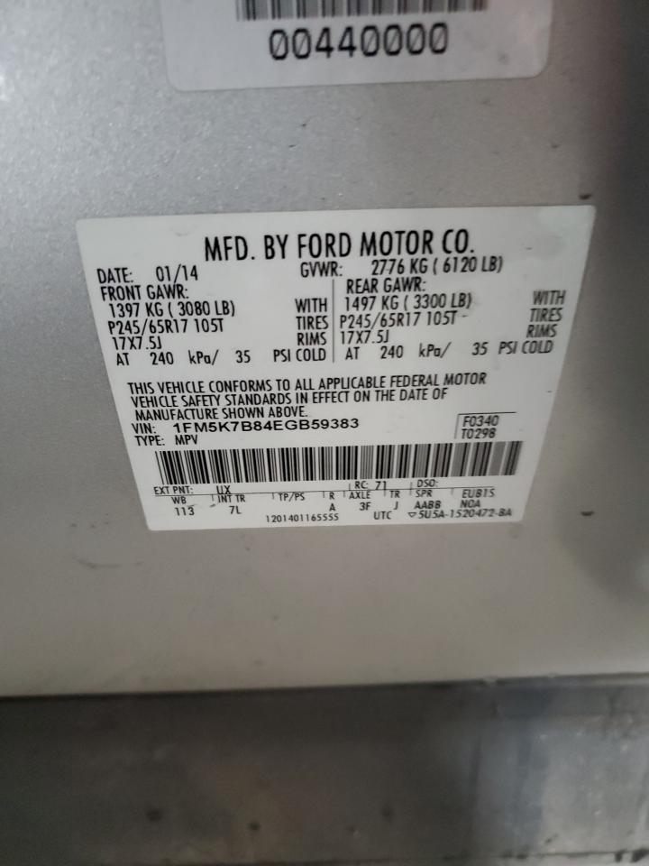 2014 Ford Explorer VIN 1FM5K7B84EGB59383 Copart auction photo, front end damage thumbnail 13