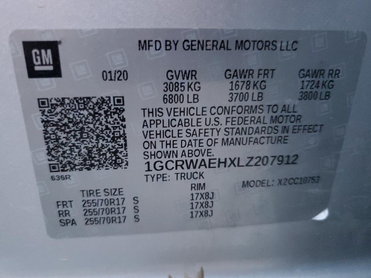 2020 Chevrolet Silverado VIN 0GCRWAEHXLZ207912 Copart auction photo, vandalism / all over damage thumbnail 12