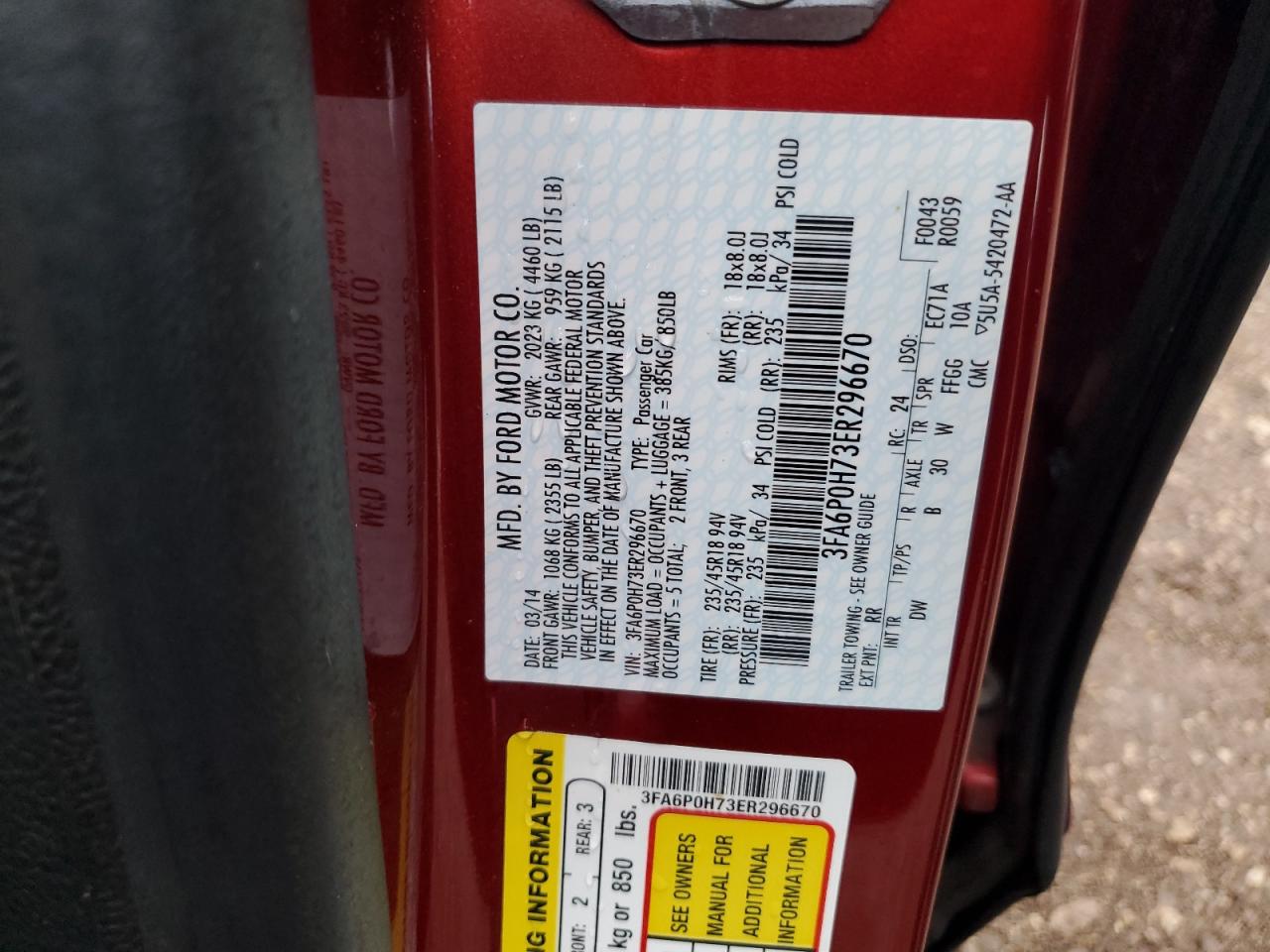 2014 Ford Fusion VIN 3FA6P0H73ER296670 Copart auction photo, side damage thumbnail 12