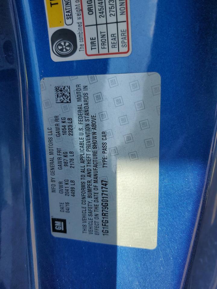 2016 Chevrolet Camaro VIN 1G1FG1R79G0171747 Copart auction photo, side damage thumbnail 12