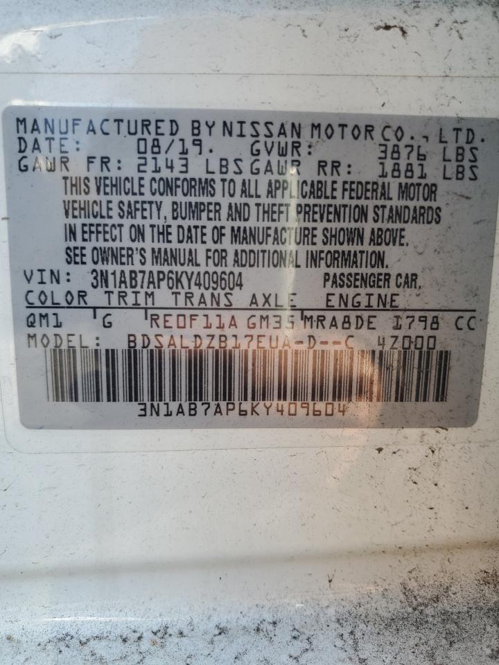 2019 Nissan Sentra VIN 3N1AB7AP6KY409604 Copart auction photo, side / front end damage thumbnail 12