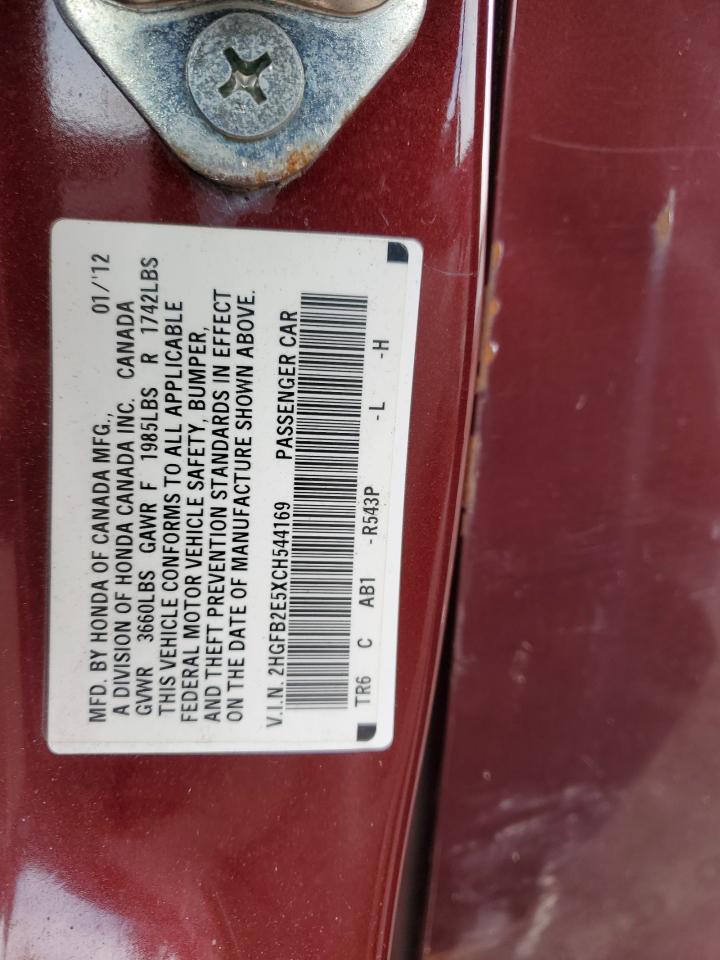 2012 Honda Civic VIN 2HGFB2E5XCH544169 Copart auction photo, side damage thumbnail 12