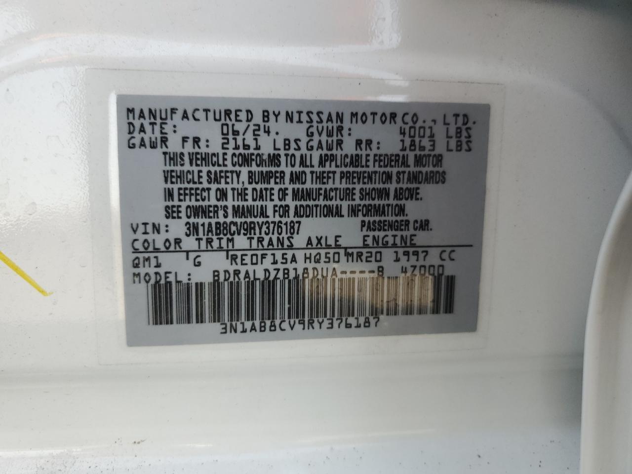 2024 Nissan Sentra VIN 3N1AB8CV9RY376187 Copart auction photo, side damage thumbnail 12
