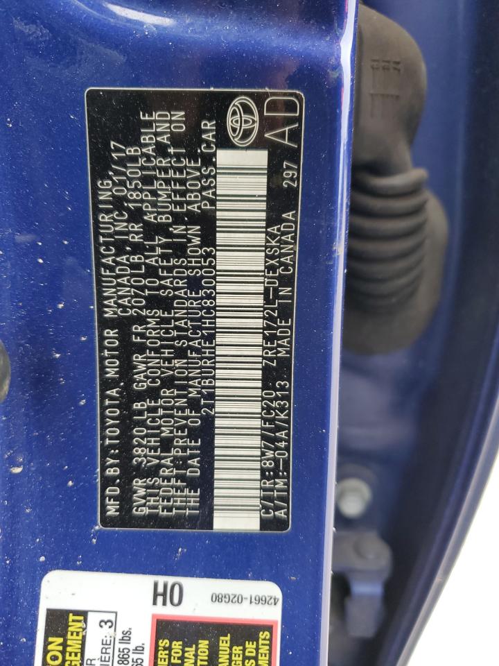 2017 Toyota Corolla VIN 2T1BURHE1HC830053 Copart auction photo, front end / front end damage thumbnail 13