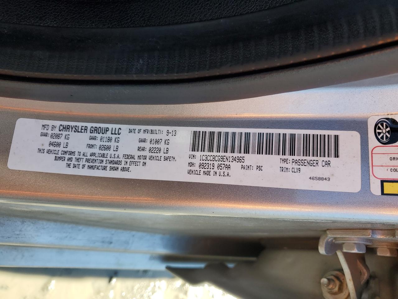 2014 Chrysler 200 VIN 1C3CCBCG9EN134965 Copart auction photo, front end damage thumbnail 14
