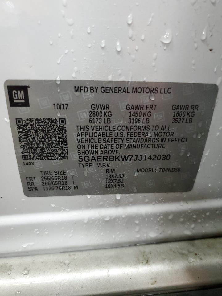 2018 Buick Enclave VIN 5GAERBKW7JJ142030 Copart auction photo, front end / side damage thumbnail 14