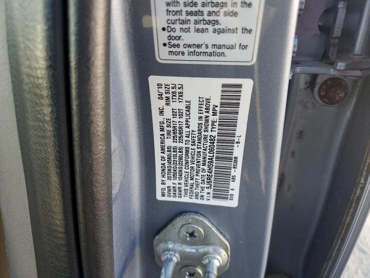 2010 Honda CR-V VIN 5J6RE4H59AL060482 Copart auction photo, mechanical / undercarriage damage thumbnail 13