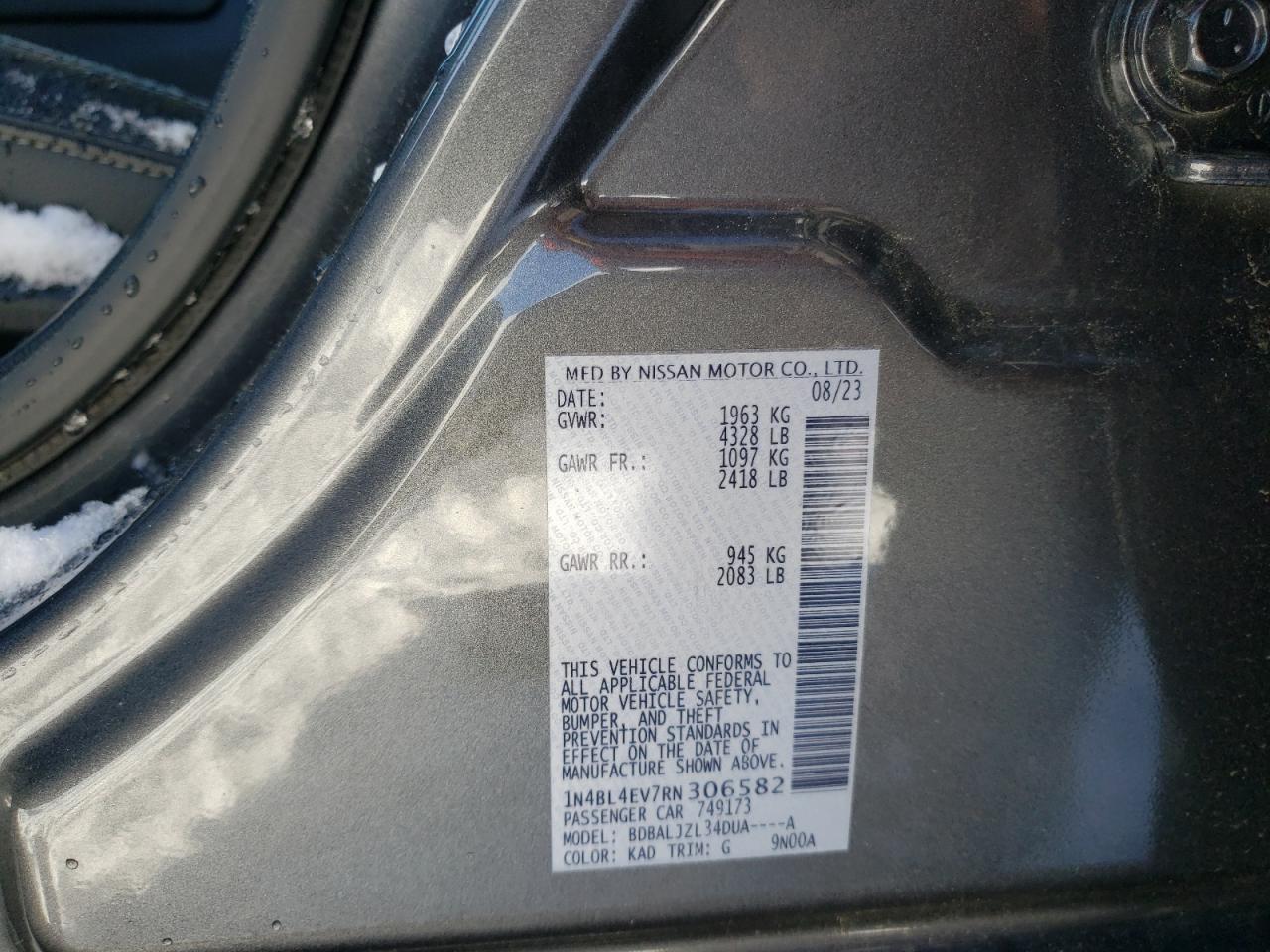 2024 Nissan Altima VIN 1N4BL4EV7RN306582 Copart auction photo, front end damage thumbnail 13