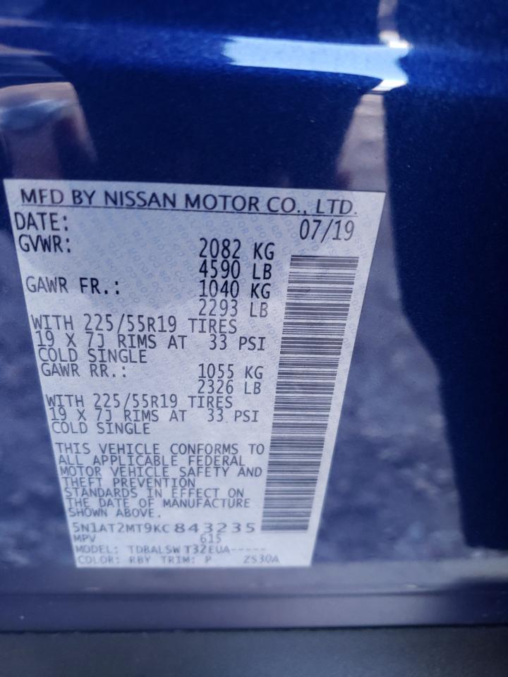 2019 Nissan Rogue VIN 5N1AT2MT9KC843235 Copart auction photo, rear end damage thumbnail 15