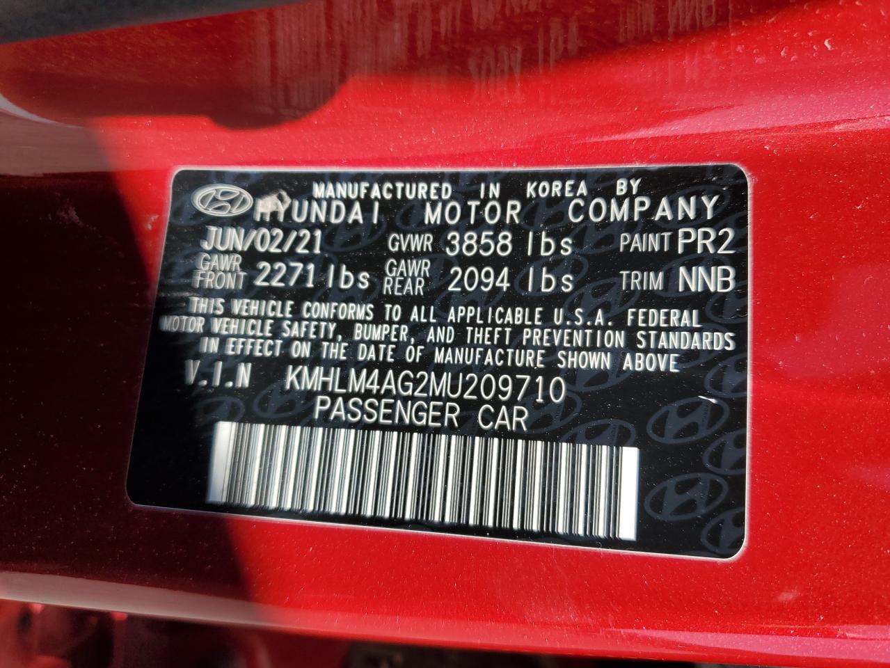 2021 Hyundai Elantra VIN KMHLM4AG2MU209710 Copart auction photo, side damage thumbnail 13