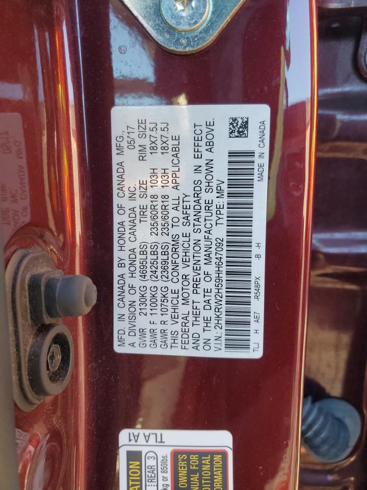 2017 Honda CR-V VIN 2HKRW2H59HH647092 Copart auction photo, front end / minor dent/scratches damage thumbnail 15