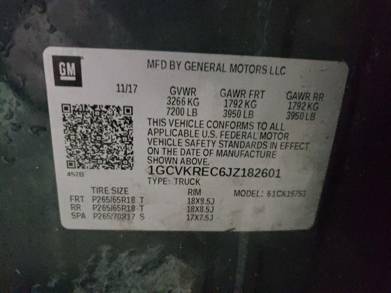 2018 Chevrolet Silverado VIN 1GCVKREC6JZ182601 Copart auction photo, side / rear end damage thumbnail 12