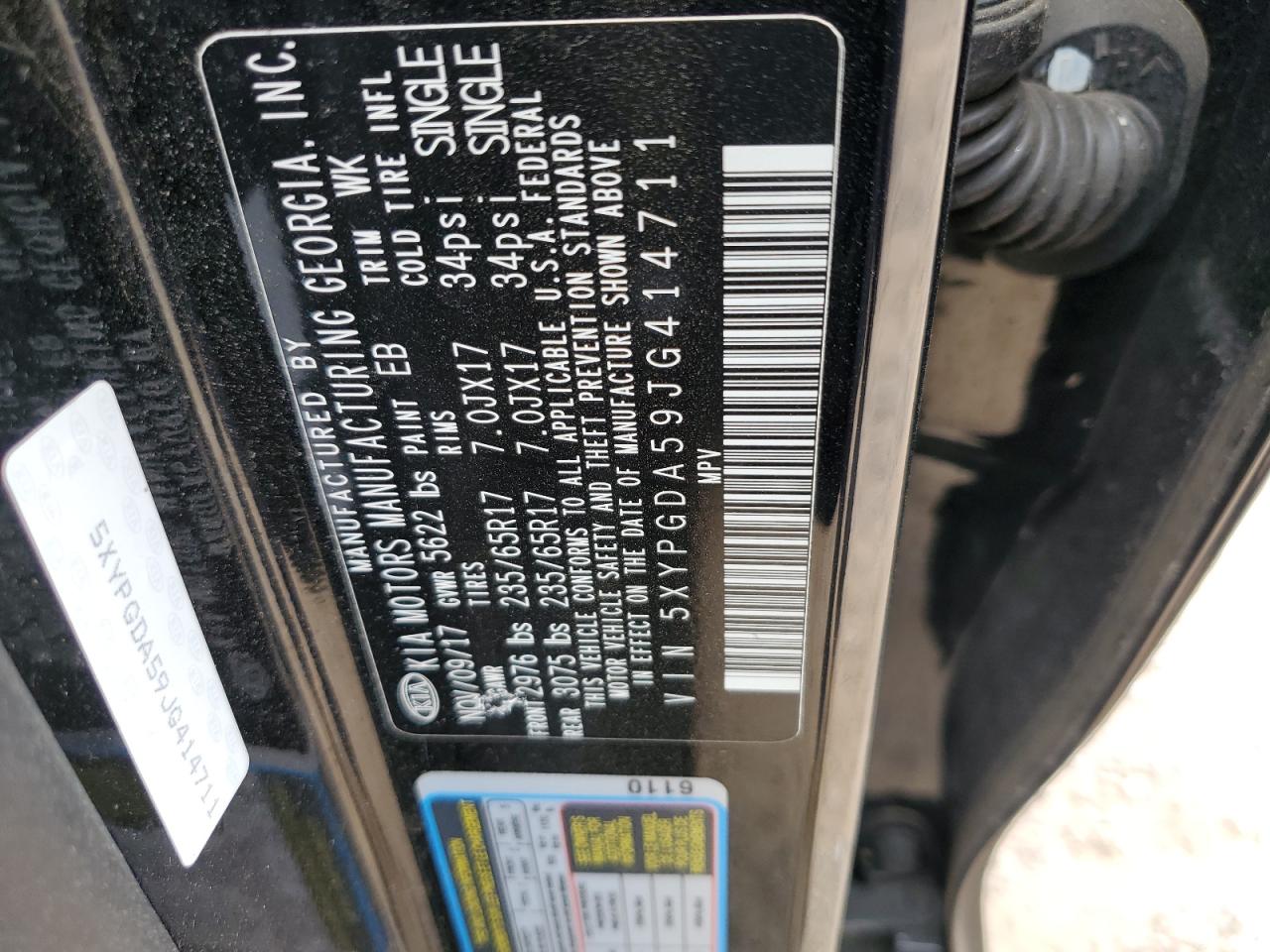 2018 KIA Sorento VIN 5XYPGDA59JG414711 Copart auction photo, mechanical / normal wear damage thumbnail 13