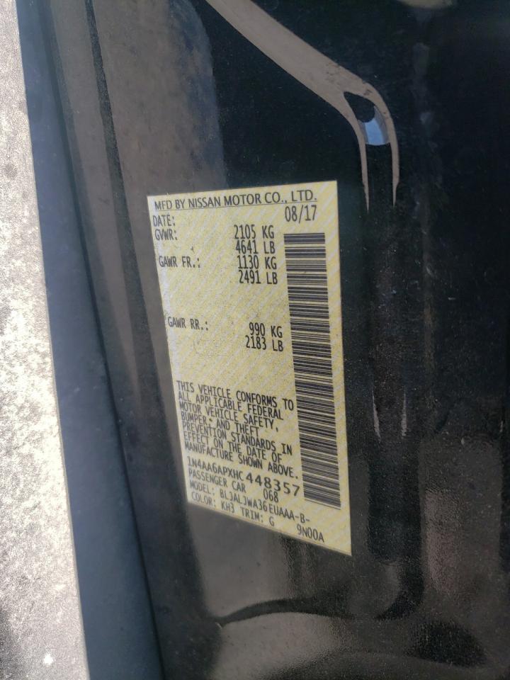 2017 Nissan Maxima VIN 1N4AA6APXHC448357 Copart auction photo, front end damage thumbnail 13
