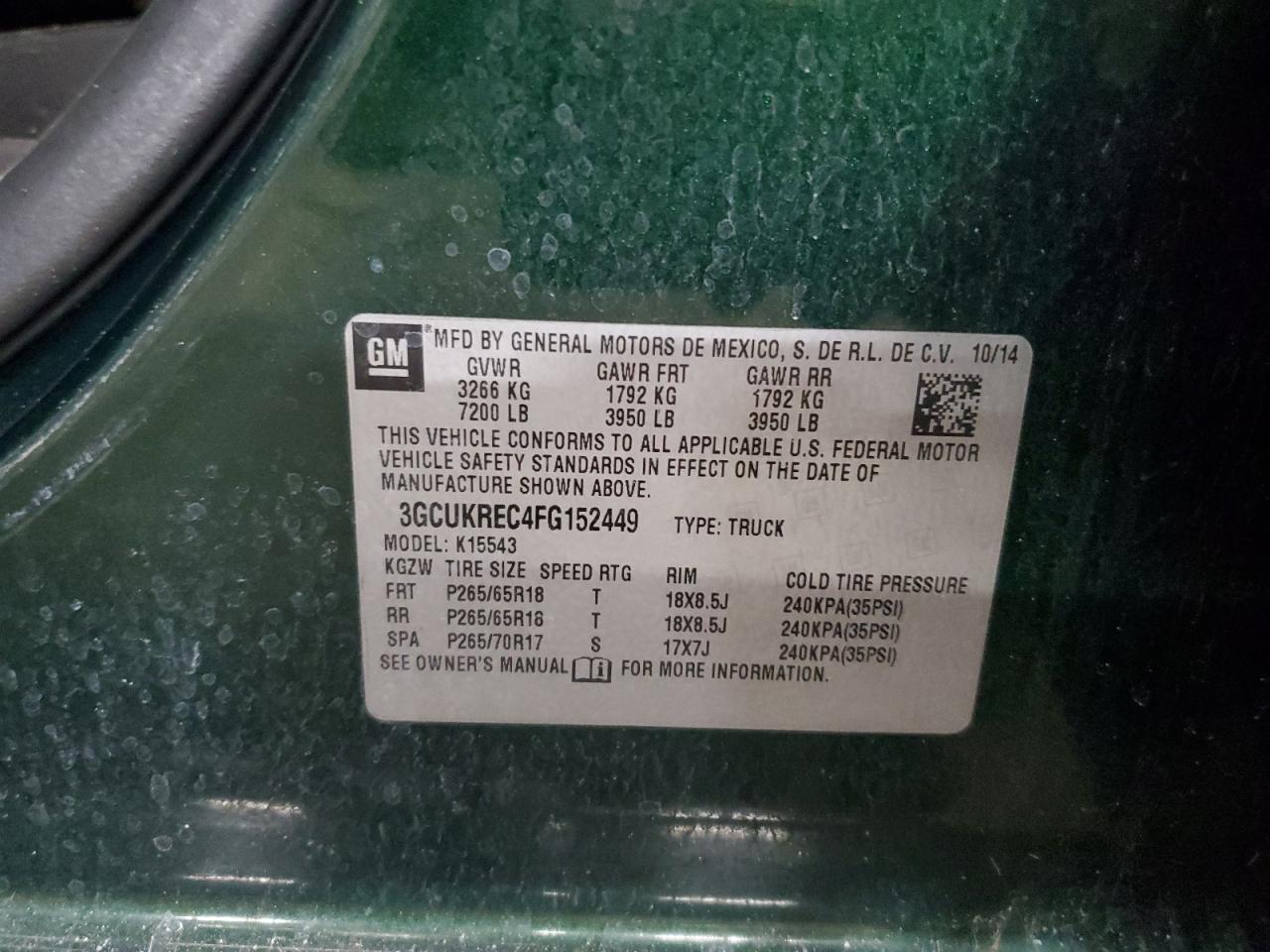 2015 Chevrolet Silverado VIN 3GCUKREC4FG152449 Copart auction photo, front end damage thumbnail 12