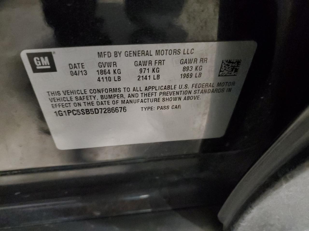 2013 Chevrolet Cruze VIN 1G1PC5SB5D7286676 Copart auction photo, front end / side damage thumbnail 12