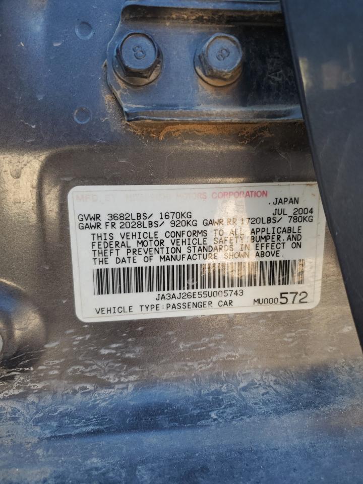 2005 Mitsubishi Lancer VIN JA3AJ26E55U005743 Copart auction photo, all over damage thumbnail 13