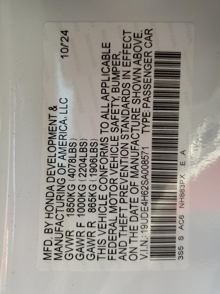 2025 Acura Integra VIN 19UDE4H62SA008571 Copart auction photo, front end damage thumbnail 14