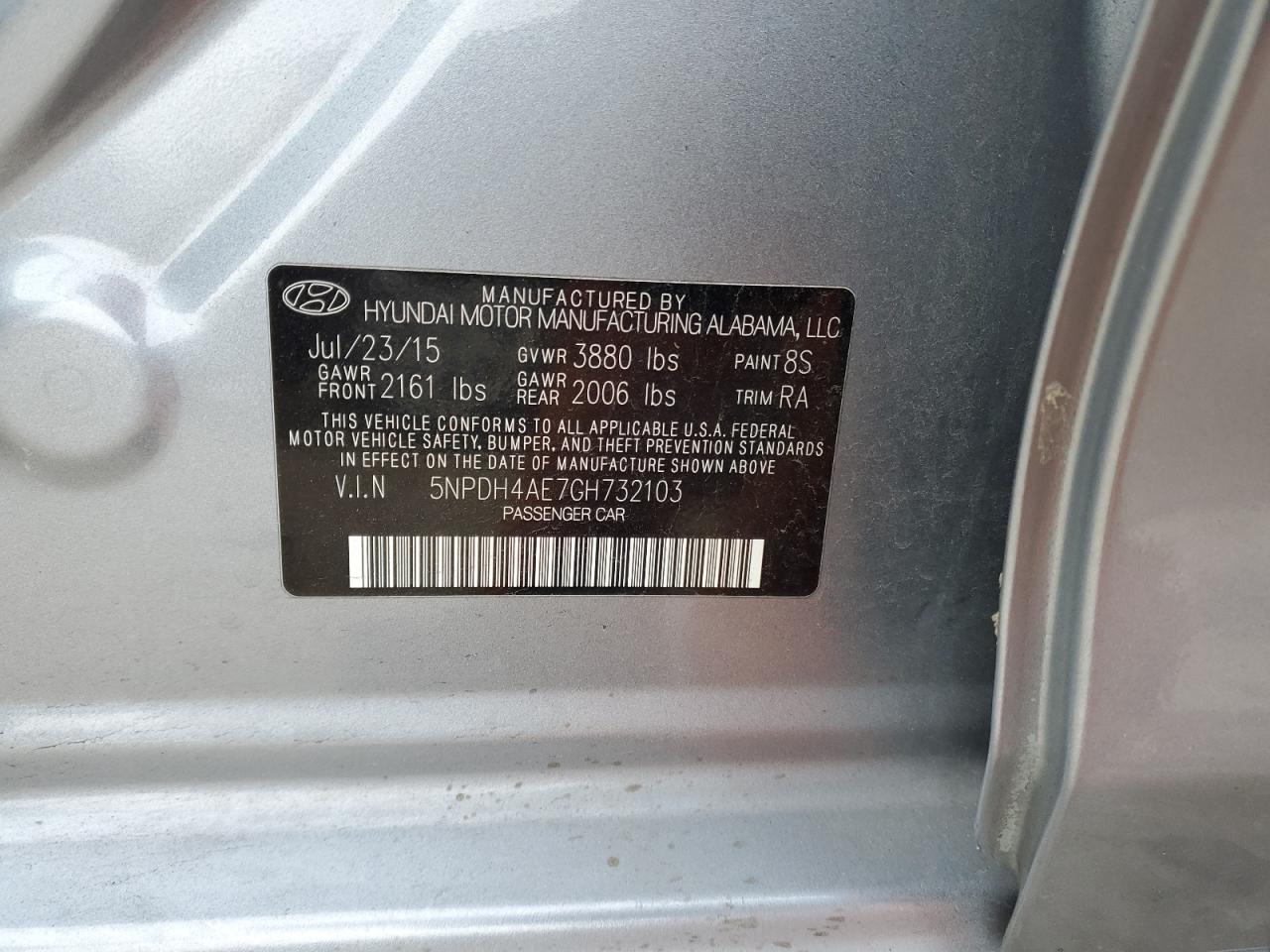 2016 Hyundai Elantra VIN 5NPDH4AE7GH732103 Copart auction photo, front end damage thumbnail 15
