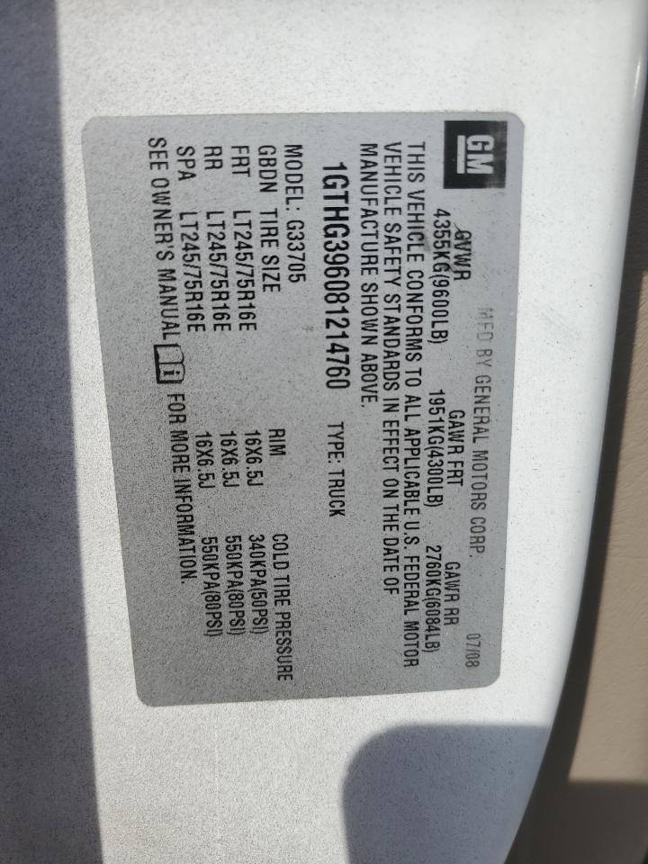 2008 GMC Savana VIN 1GTHG396081214760 Copart auction photo, rollover damage thumbnail 12