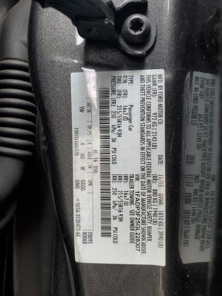 2016 Ford Focus VIN 1FADP3F25GL228307 Copart auction photo, front end damage thumbnail 12