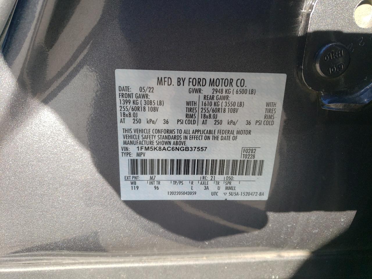 2022 Ford Explorer VIN 1FM5K8AC6NGB37557 Copart auction photo, front end / side damage thumbnail 13