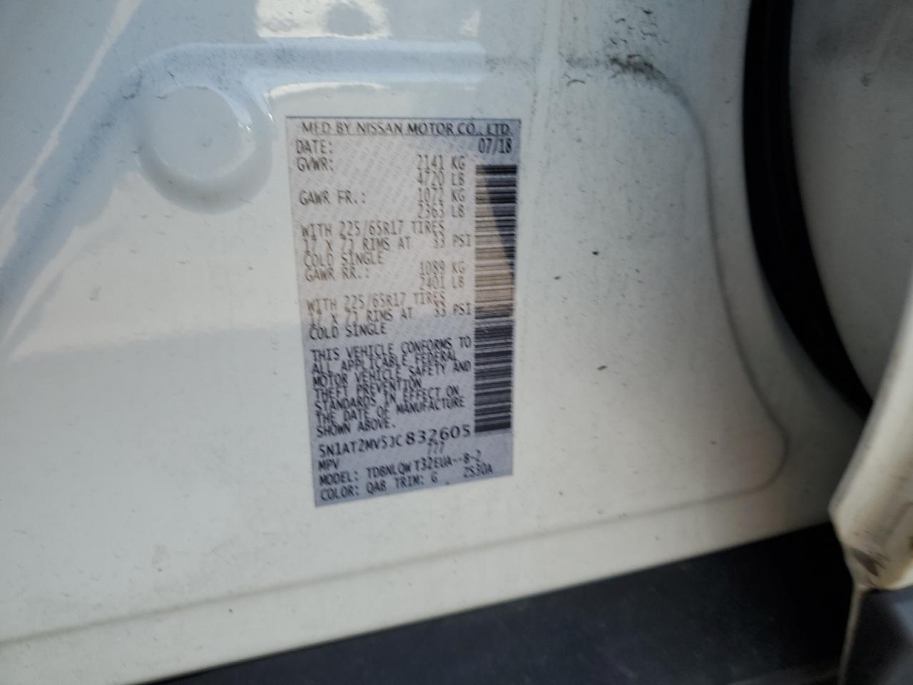 2018 Nissan Rogue VIN 5N1AT2MV5JC832605 Copart auction photo, front end damage thumbnail 12