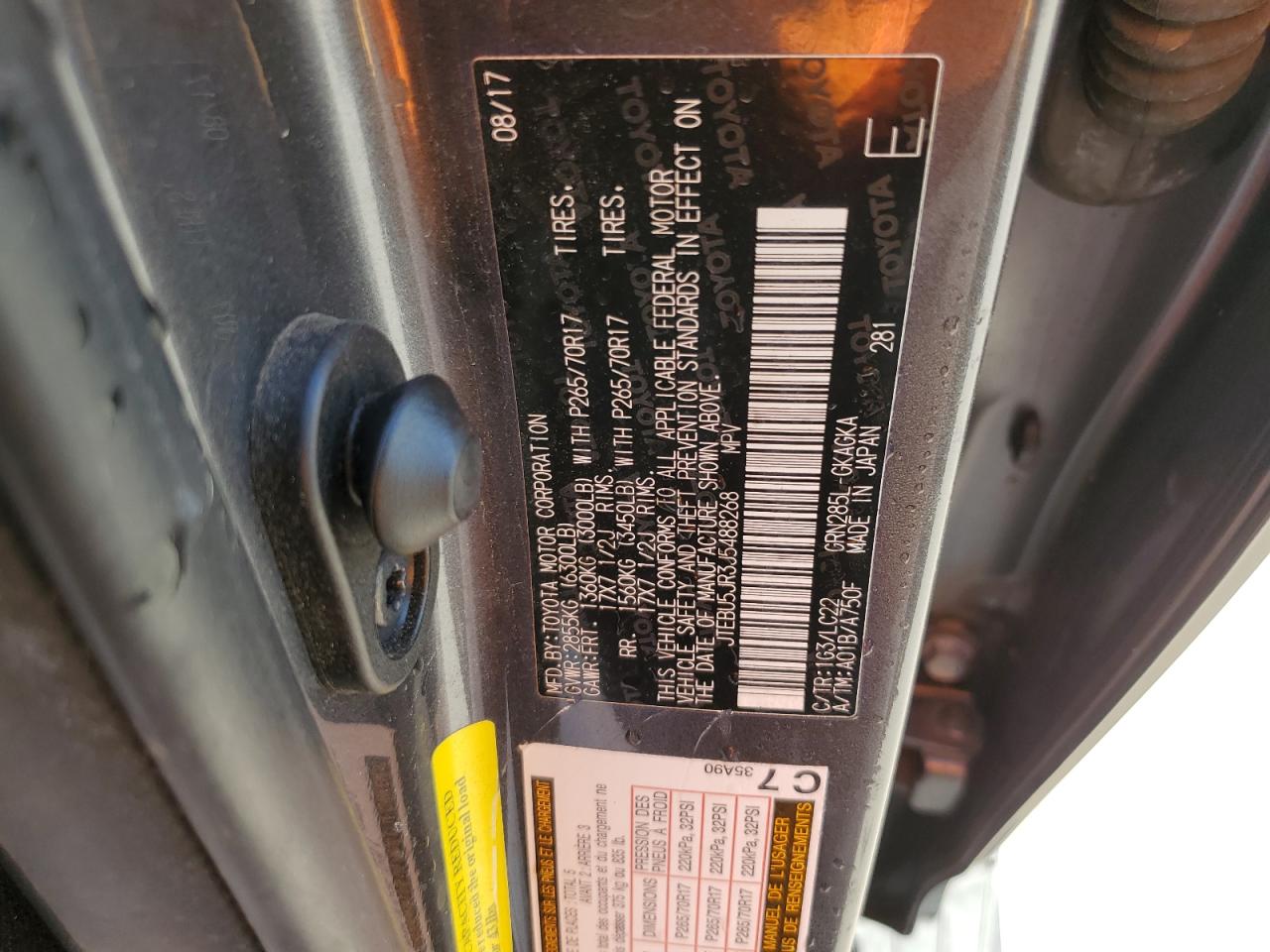 2018 Toyota 4Runner VIN JTEBU5JR3J5488268 Copart auction photo, front end damage thumbnail 13