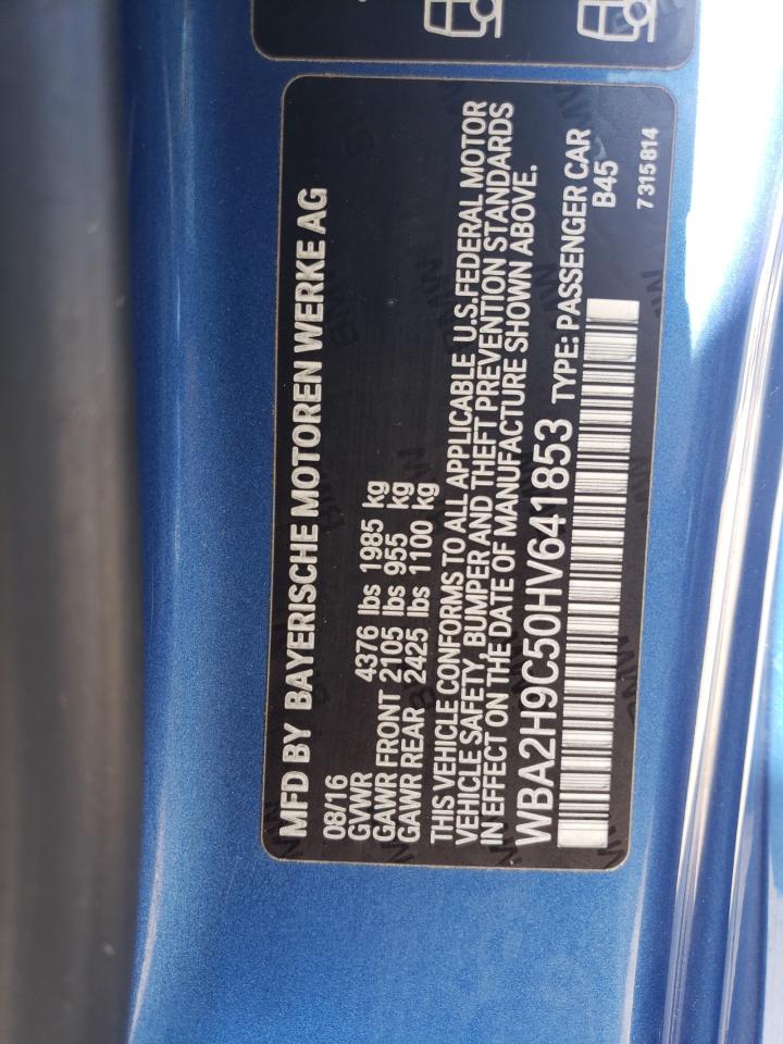 2017 BMW 2er VIN WBA2H9C50HV641853 Copart auction photo, front end damage thumbnail 14