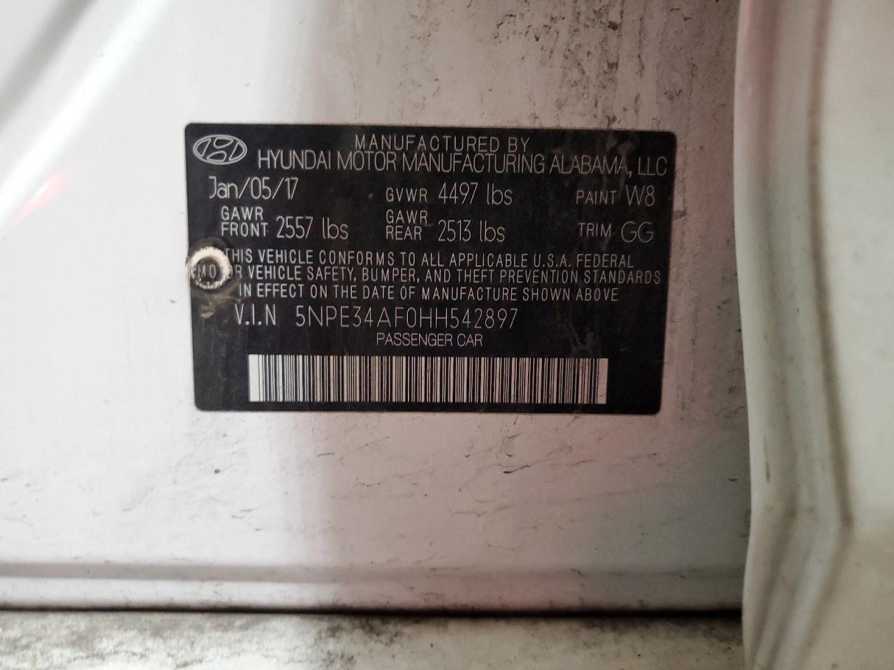 2017 Hyundai Sonata VIN 5NPE34AF0HH542897 Copart auction photo, front end / side damage thumbnail 12