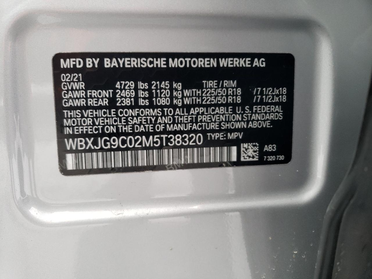 2021 BMW X1 VIN WBXJG9C02M5T38320 Copart auction photo, front end damage thumbnail 13