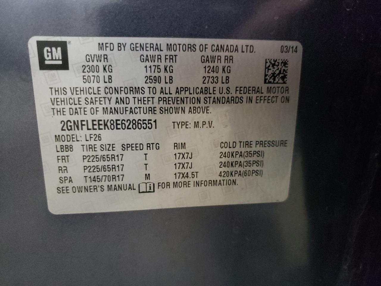 2014 Chevrolet Equinox VIN 2GNFLEEK8E6286551 Copart auction photo, all over damage thumbnail 15