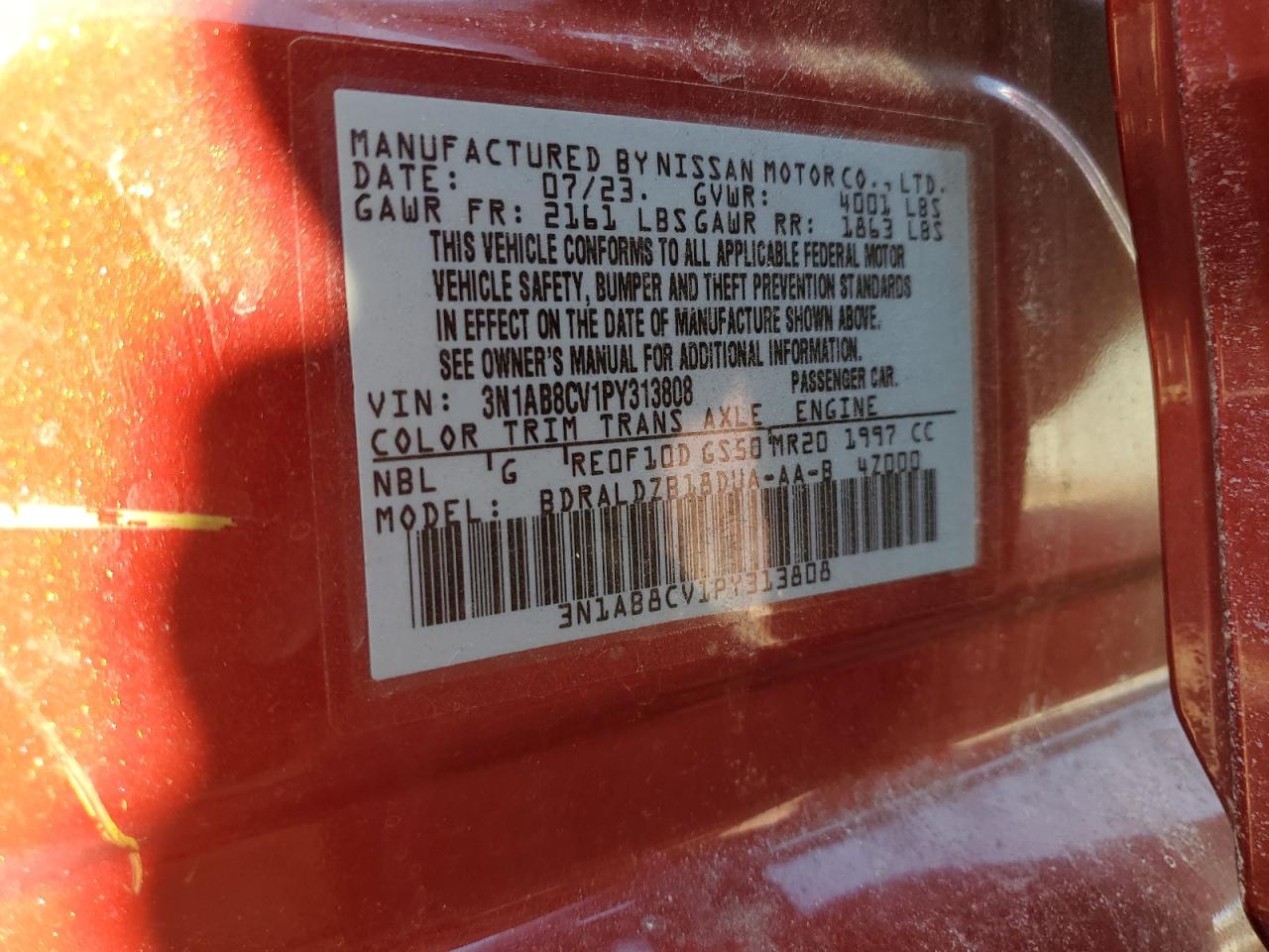 2023 Nissan Sentra VIN 3N1AB8CV1PY313808 Copart auction photo, front end damage thumbnail 15