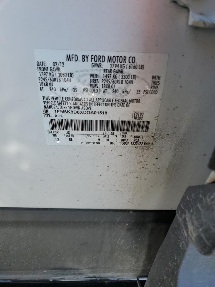 2013 Ford Explorer VIN 1FM5K8D8XDGA01518 Copart auction photo, front end damage thumbnail 12