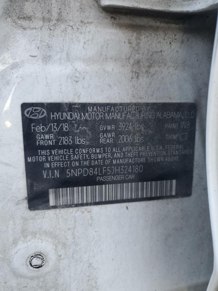 2018 Hyundai Elantra VIN 5NPD84LF5JH324180 Copart auction photo, rear end / front end damage thumbnail 12