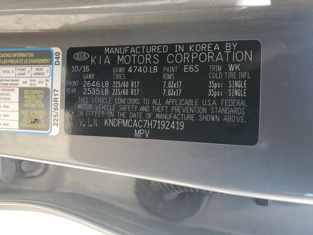 2017 KIA Sportage VIN KNDPMCAC7H7192419 Copart auction photo, front end damage thumbnail 13
