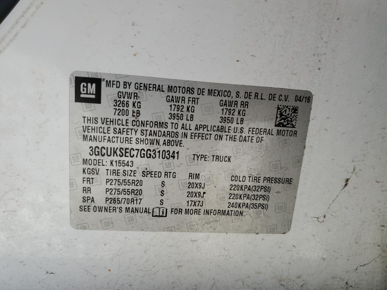 2016 Chevrolet Silverado VIN 3GCUKSEC7GG310341 Copart auction photo, front end damage thumbnail 13